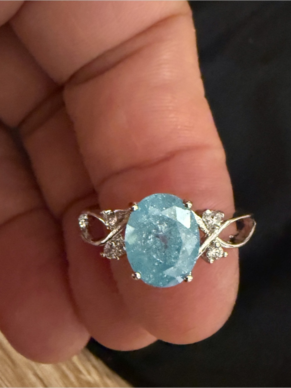 Sterling Silver Blue Oval Gemstone Ring - Elegant Blue Fashion Ring